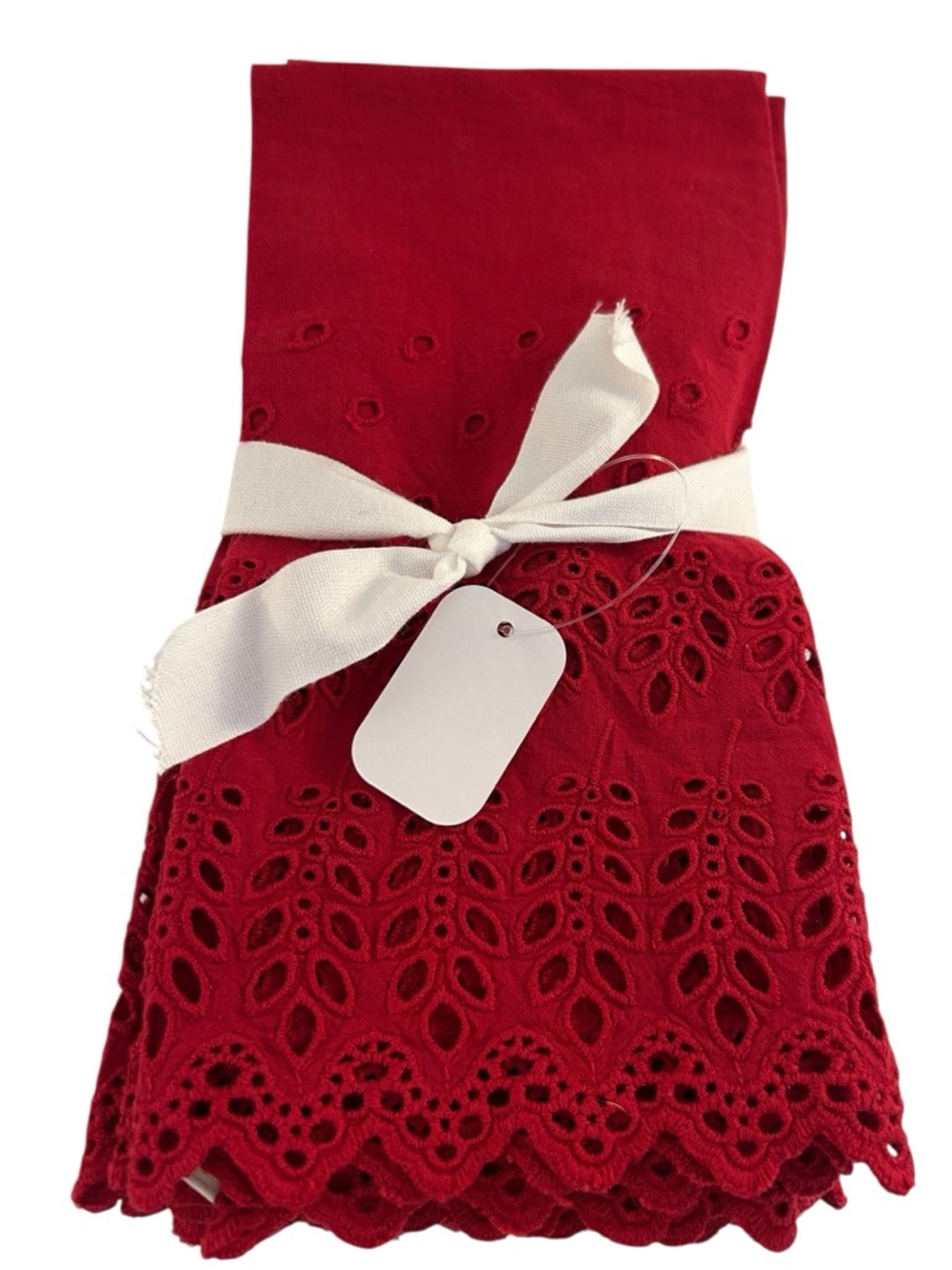 Potterybarn Red Eyelet Organic Cotton 4 pc. Napkin Set New‎ with tags!